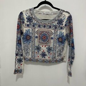 Zara Blue and Red Embroidered Crop Top